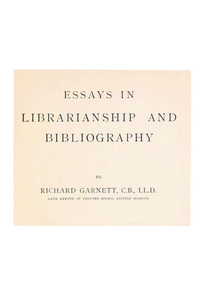 Essays in Librarianship and Bibliography