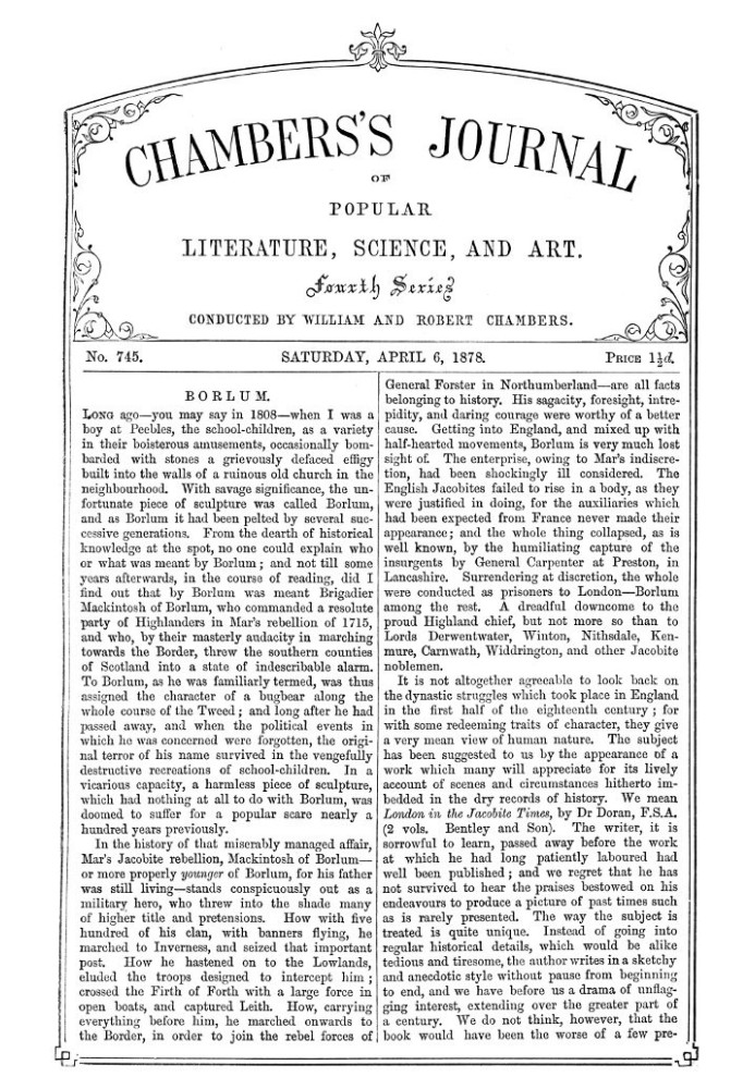 Журнал популярної літератури, науки та мистецтва Чемберса, № 745, 6 квітня 1878 р.