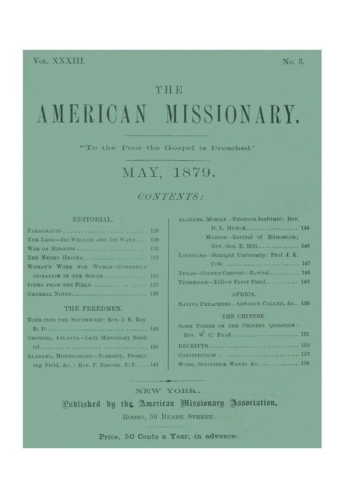 Американський місіонер — том 33, № 05, травень 1879 р