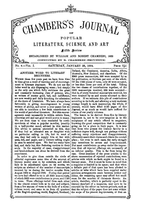 Chambers's Journal of Popular Literature, Science, and Art, Fifth Series, No. 4, Vol. I, January 26, 1884