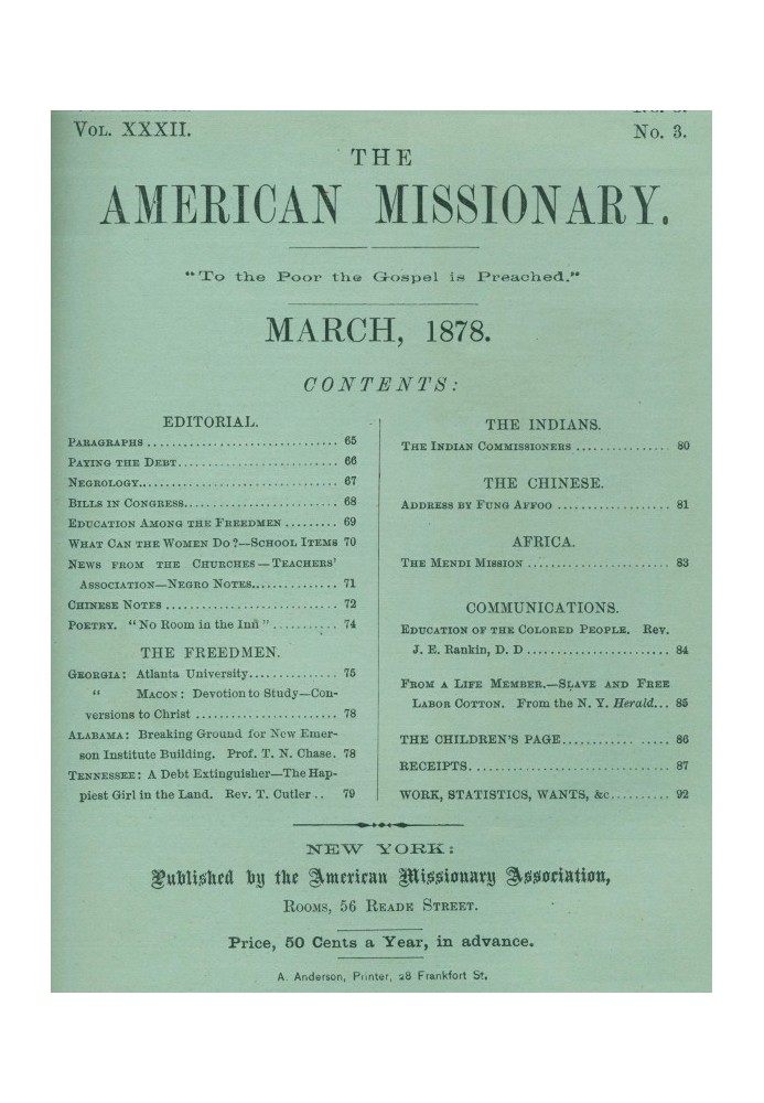 The American Missionary — Volume 32, No. 03, March, 1878