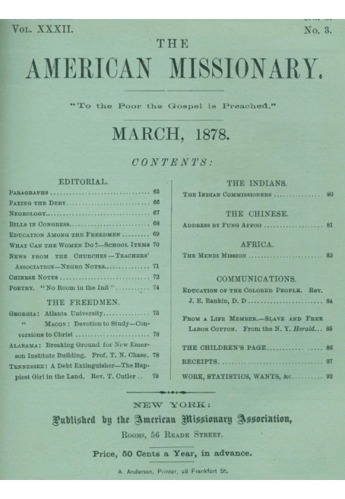 The American Missionary — Volume 32, No. 03, March, 1878