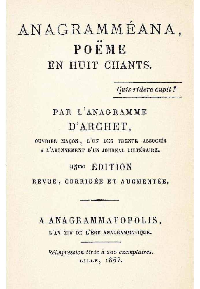 Anagrammeana, poem in eight songs