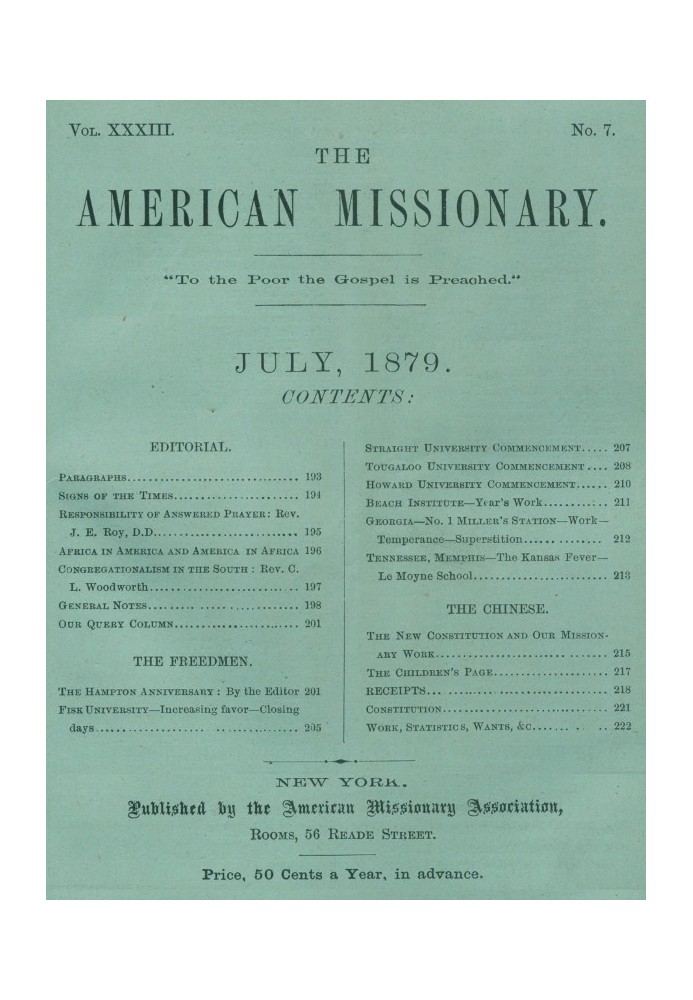 The American Missionary — Volume 33, No. 07, July, 1879