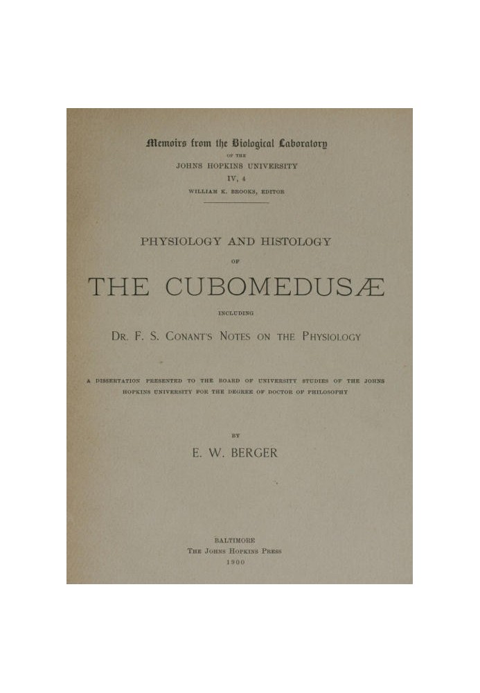 Физиология и гистология Cubomedusæ, включая доктора Ф.С. Заметки Конанта по физиологии