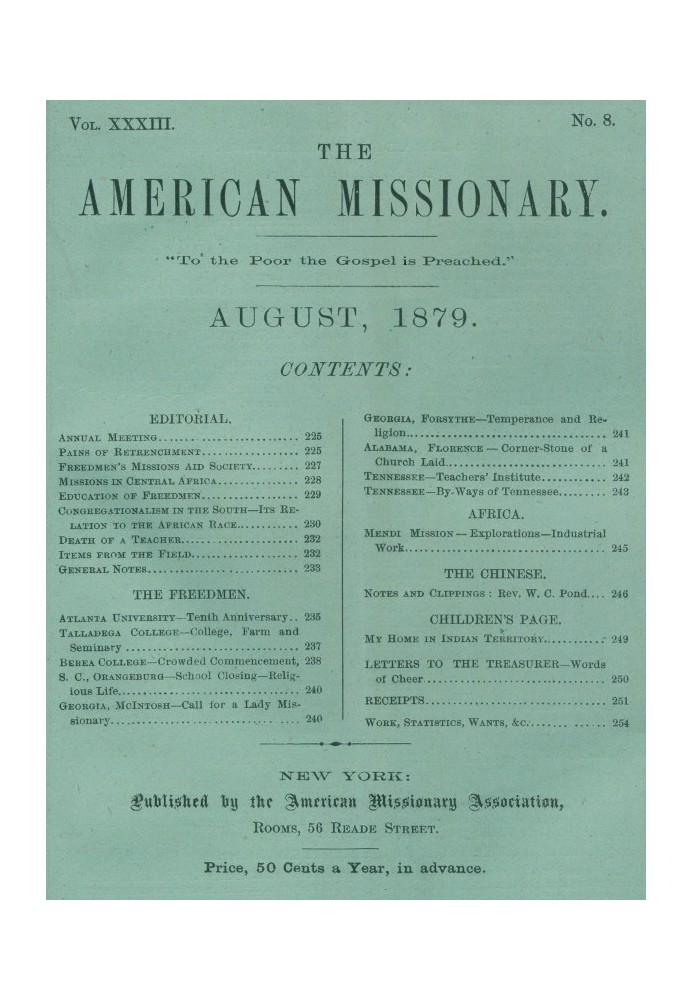 Американський місіонер — том 33, № 08, серпень 1879 р