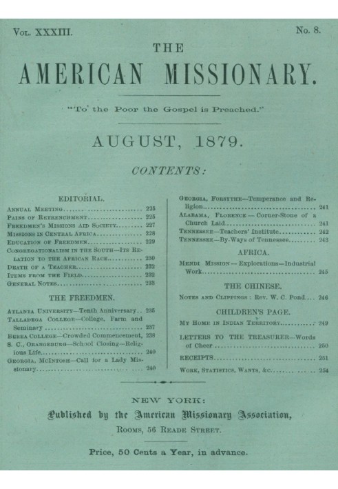 Американський місіонер — том 33, № 08, серпень 1879 р