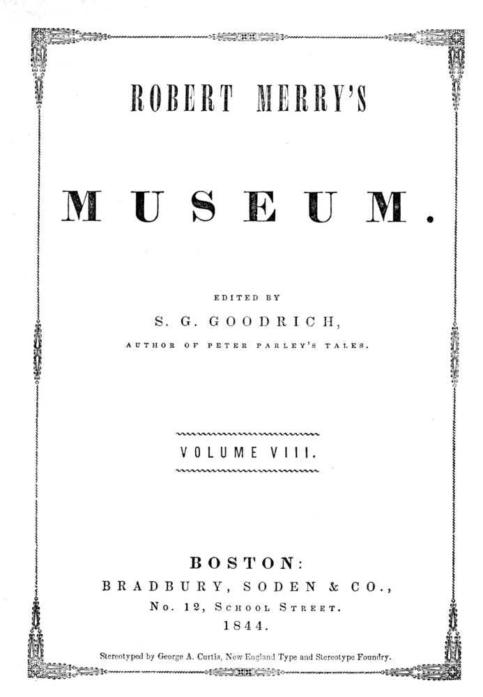 Музей Роберта Мерри, Том. VIII, июль-декабрь 1844 г.