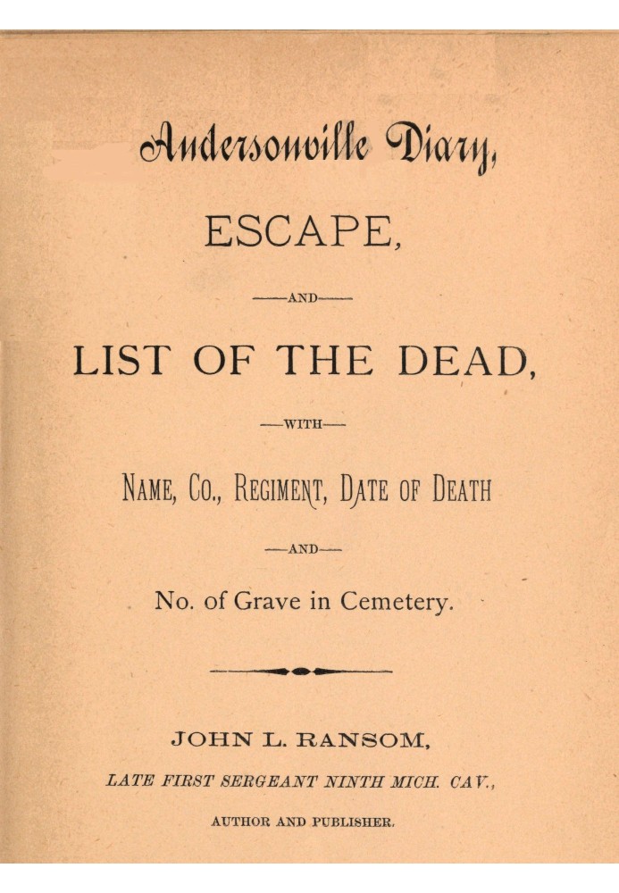 Andersonville diary : $b escape, and list of the dead, with name, co., regiment, date of death and no. of grave in cemetery