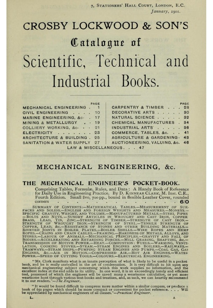 Crosby Lockwood & Son's Catalogue of Scientific, Technical and Industrial Books, January, 1901