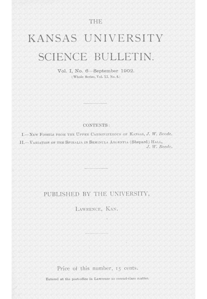 The Kansas University science bulletin, Vol. I, No. 6, September 1902