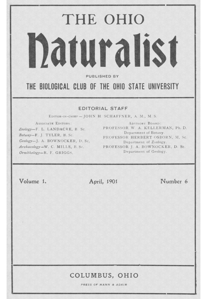 Натуралист из Огайо, Том. I, № 6, апрель 1901 г.