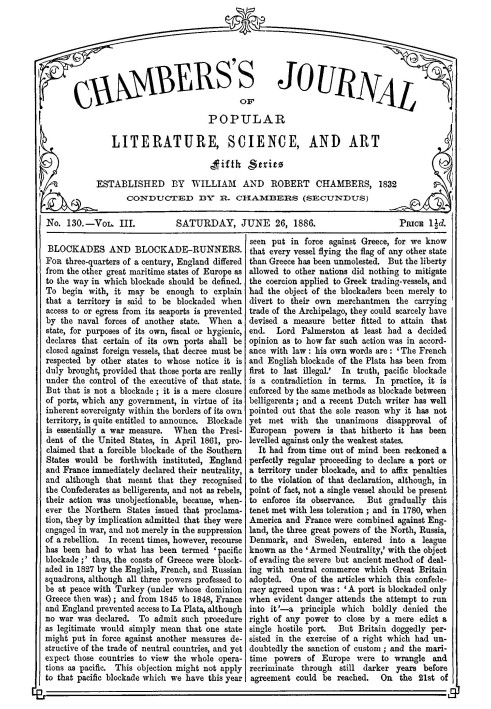 Chambers's Journal of Popular Literature, Science, and Art, fifth series, no. 130, vol. III, June 26, 1886