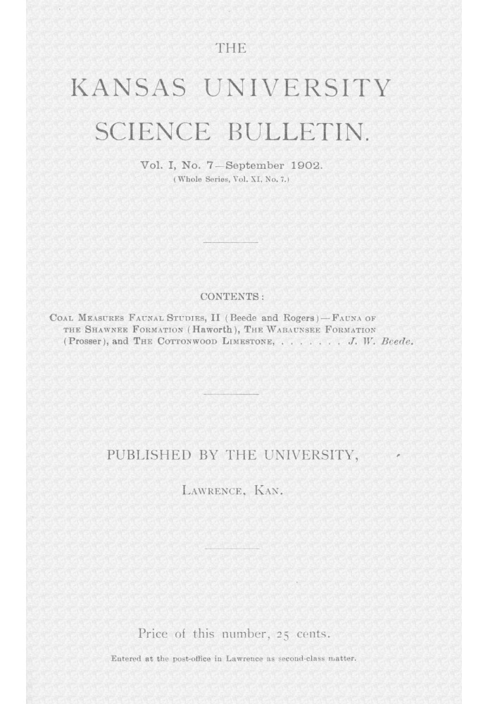 The Kansas University science bulletin, Vol. I, No. 7,  September 1902