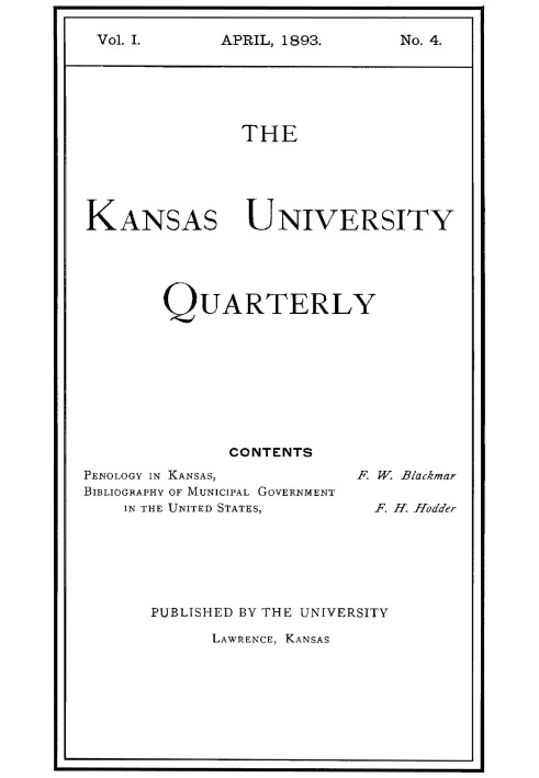 Щоквартальник Канзаського університету: $b том. I, № 4, квітень 1893 р