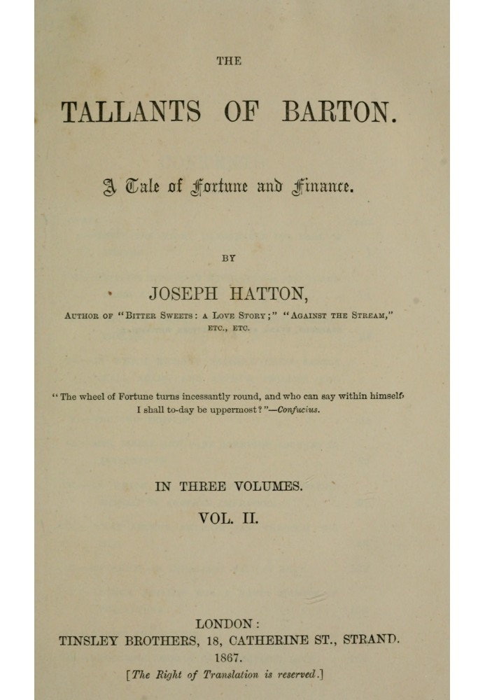 The Tallants of Barton, vol. 2 (of 3) : A tale of fortune and finance