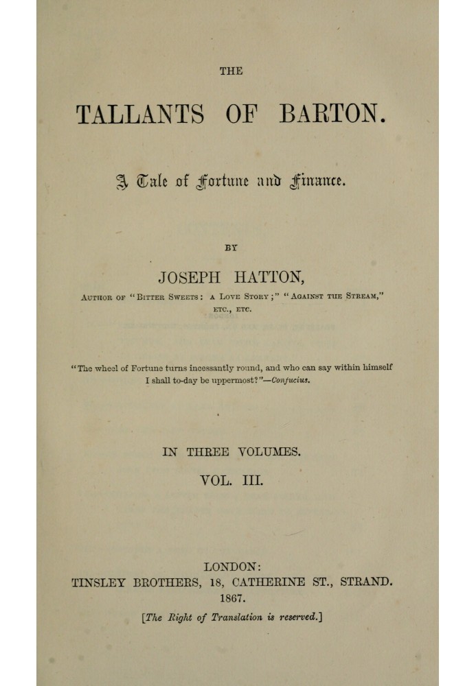 The Tallants of Barton, том. 3 (з 3) : $b Казка про долю та фінанси