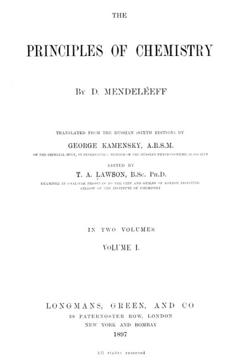 The Principles of Chemistry, Volume I