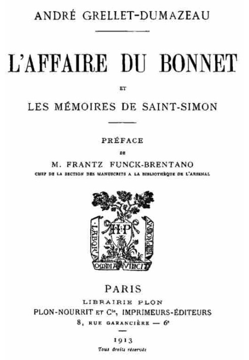 The affair of the bonnet and the Memoirs of Saint-Simon