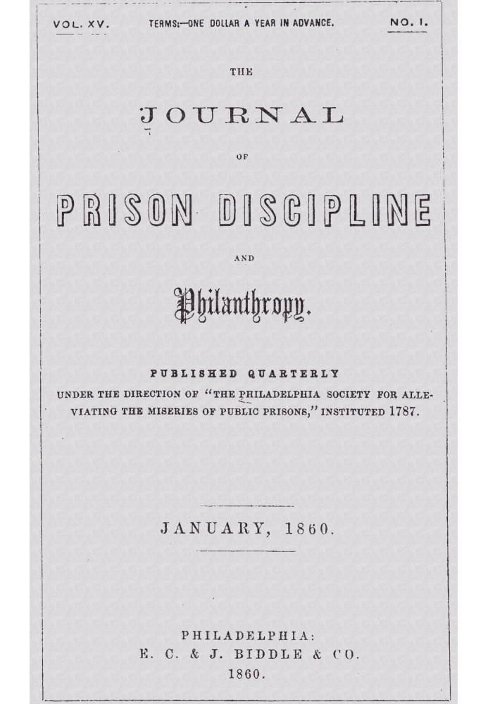 Журнал тюремної дисципліни та філантропії (том XV, № I, січень 1860 р.)