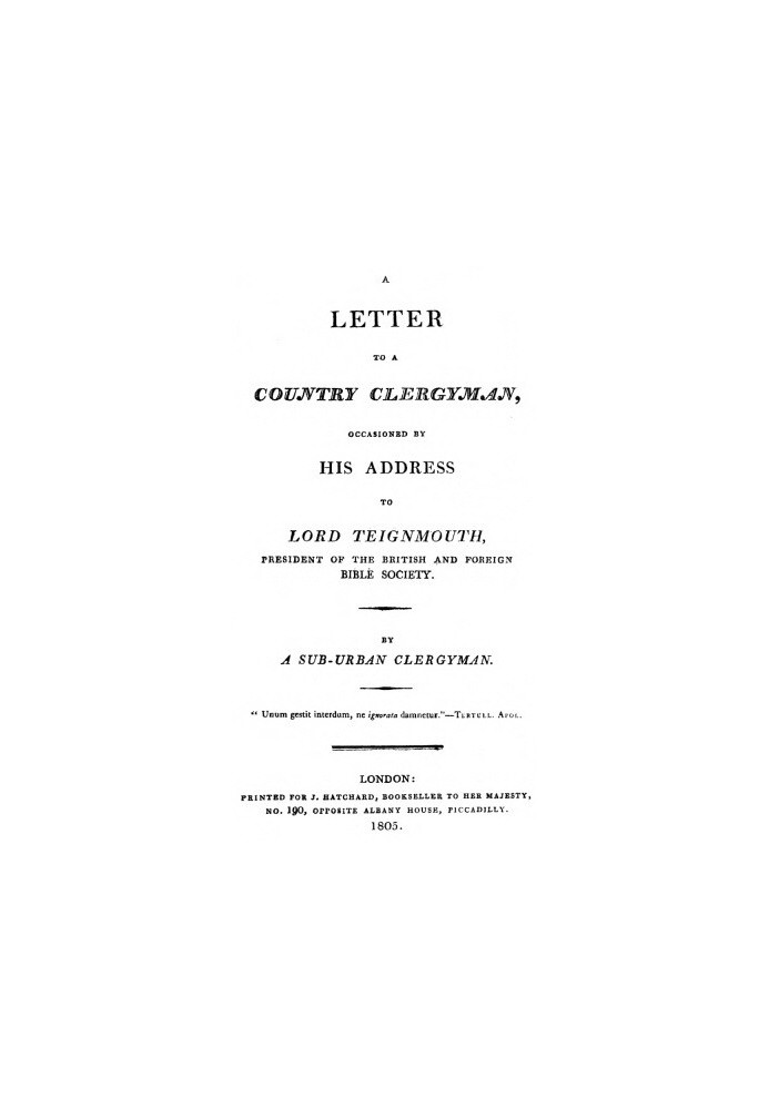 A letter to a country clergyman, occasioned by his address to Lord Teignmouth