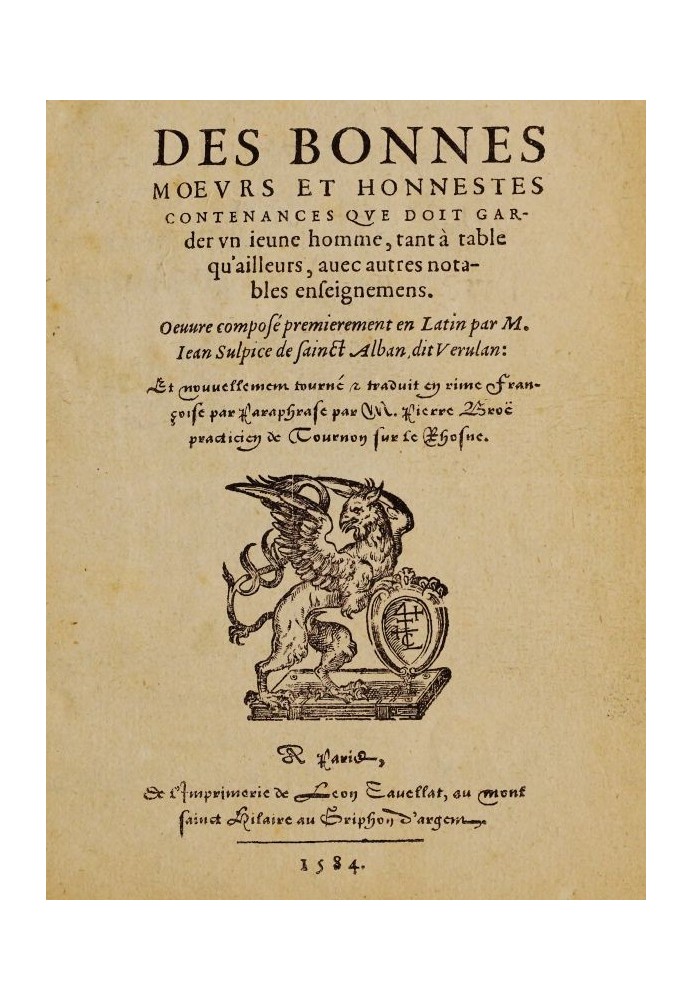 Good morals and honest demeanor that a young man must maintain, both at the table and elsewhere, with other notable teachings Wo