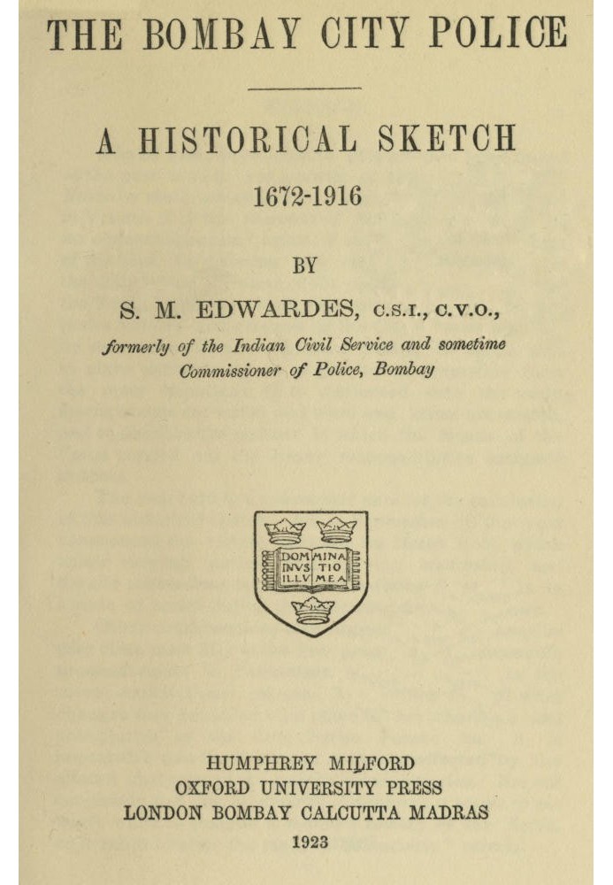 Полиция Бомбея: исторический очерк, 1672–1916 гг.