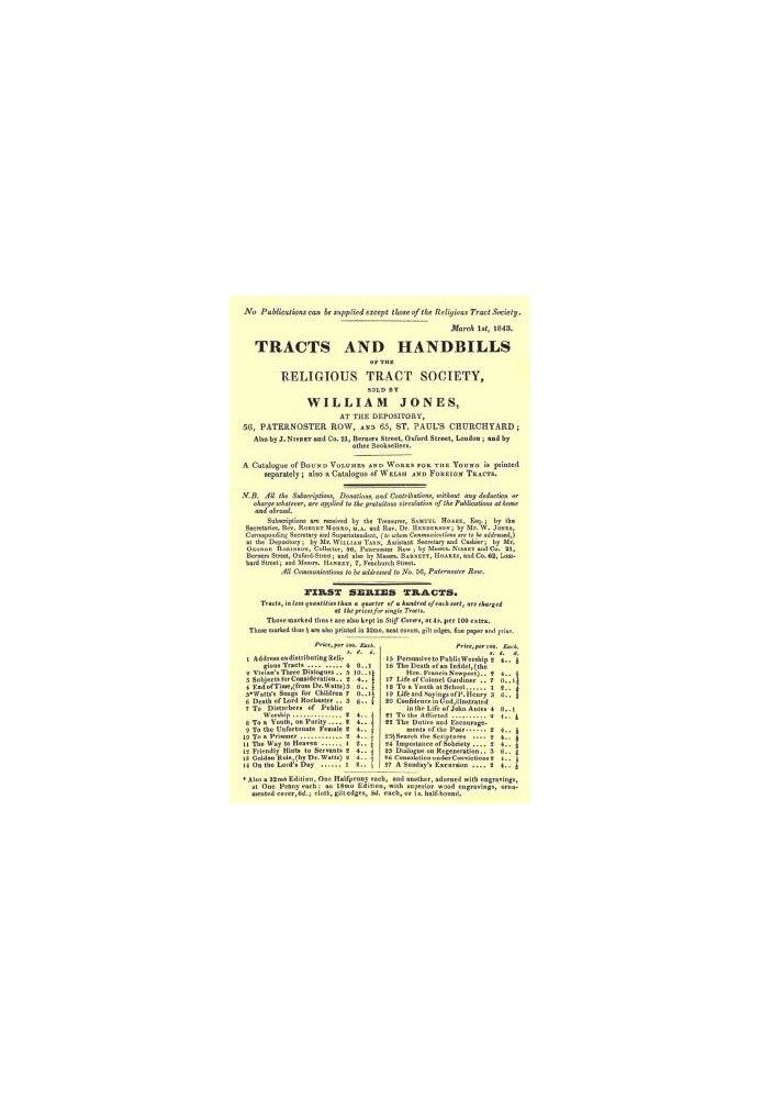 Tracts and Handbills of the Religious Tract Society, March 1st, 1843