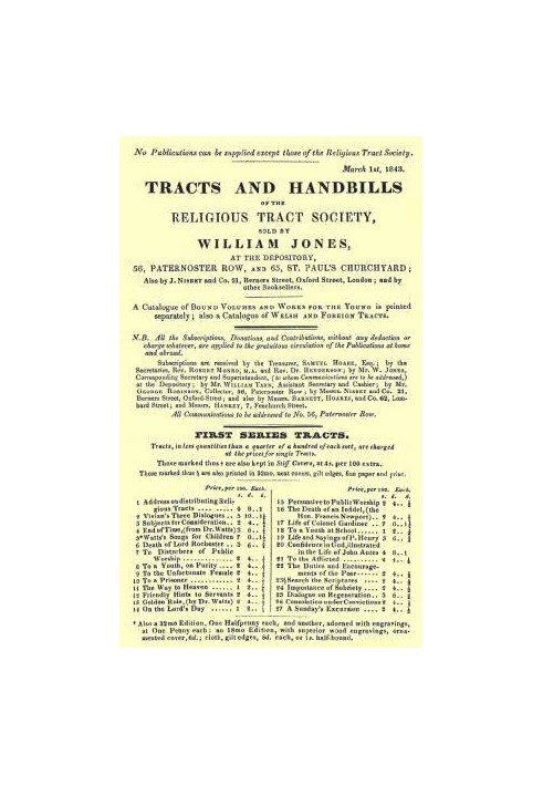 Tracts and Handbills of the Religious Tract Society, March 1st, 1843