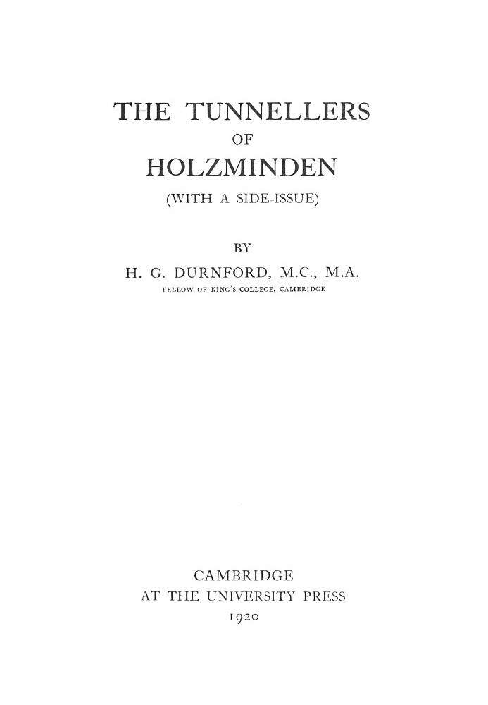 The Tunnellers of Holzminden (with a side-issue)