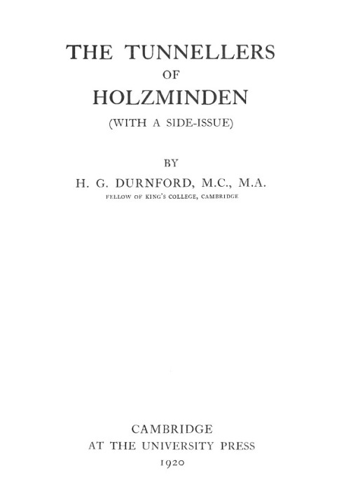 The Tunnellers of Holzminden (with a side-issue)