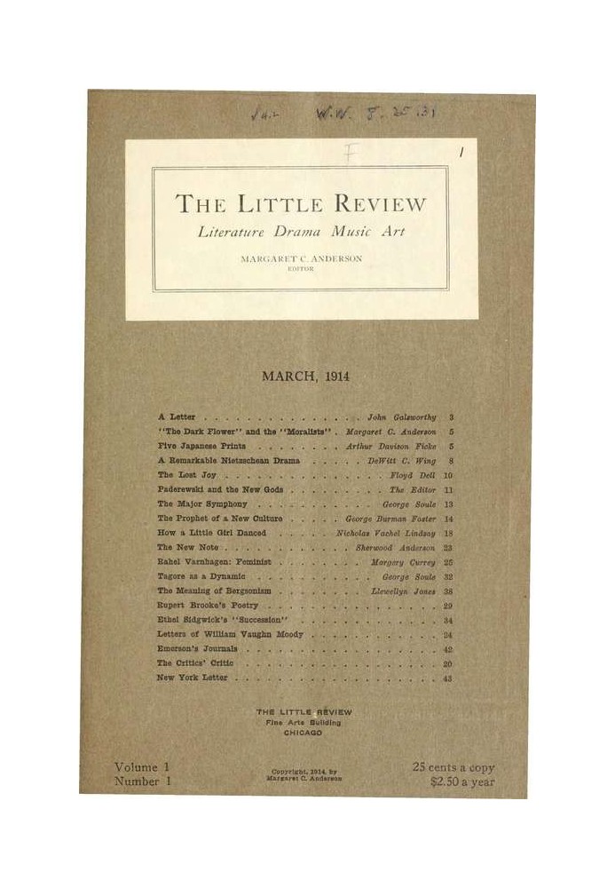 The Little Review, March 1914 (Vol. 1, No. 1)