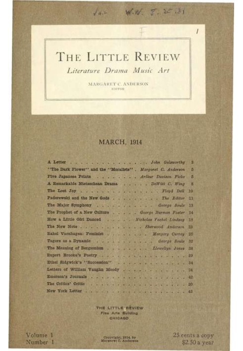 The Little Review, March 1914 (Vol. 1, No. 1)