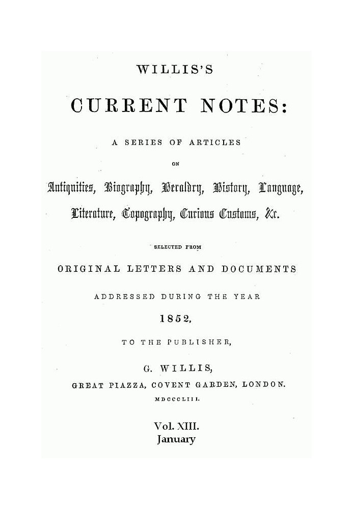 Поточні нотатки Вілліса, № 13, січень 1852 р