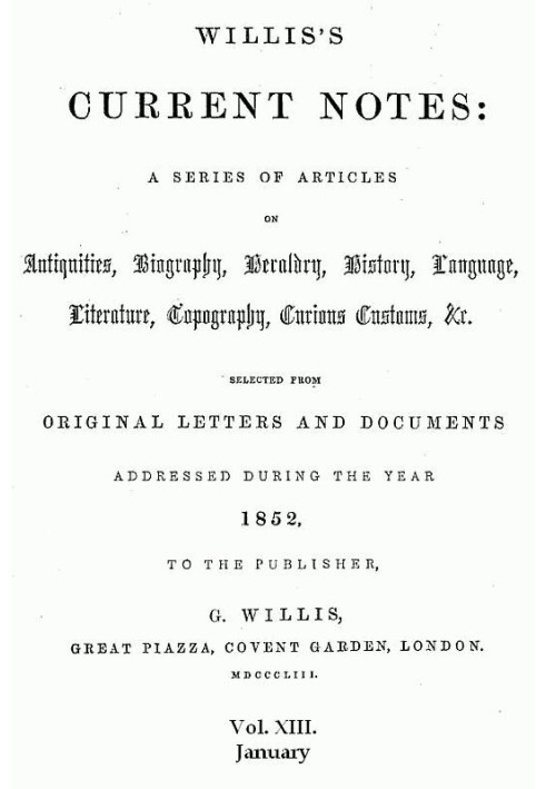 Поточні нотатки Вілліса, № 13, січень 1852 р