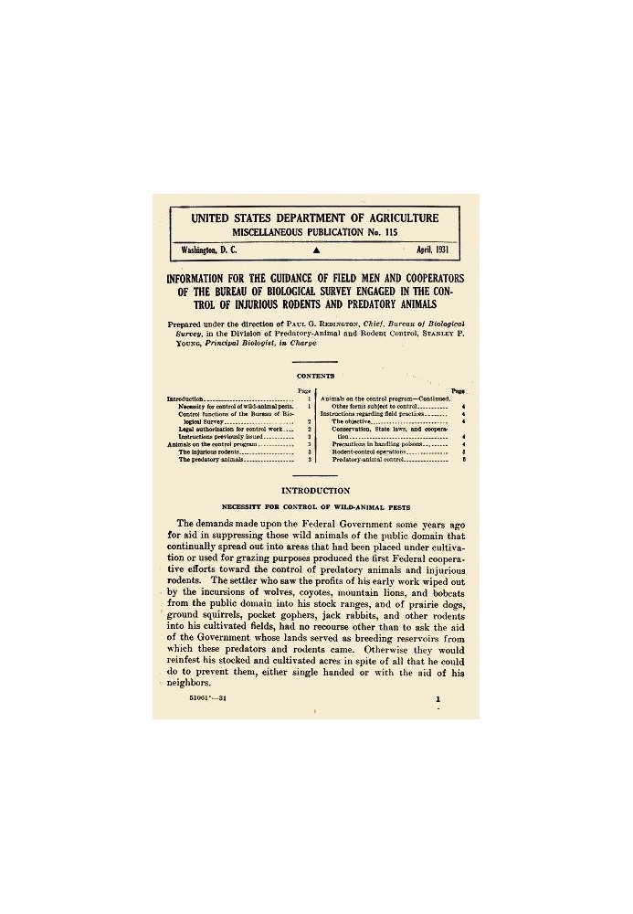 Information for the Guidance of Field Men and Cooperators of the Bureau of Biological Survey Engaged in the Control of Injurious