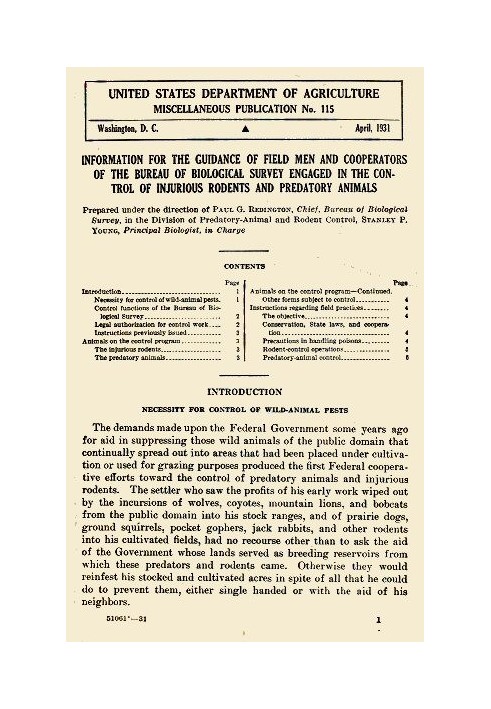 Information for the Guidance of Field Men and Cooperators of the Bureau of Biological Survey Engaged in the Control of Injurious