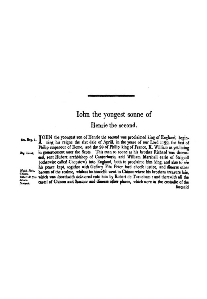 Chronicles of England, Scotland and Ireland (2 of 6): England (07 of 12) Iohn the Yongest Sonne of Henrie the Second