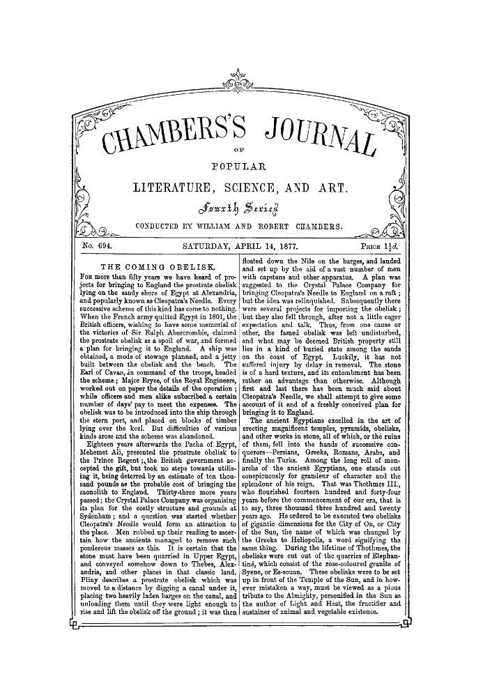 Chambers's Journal of Popular Literature, Science, and Art, No. 694 April 14, 1877.