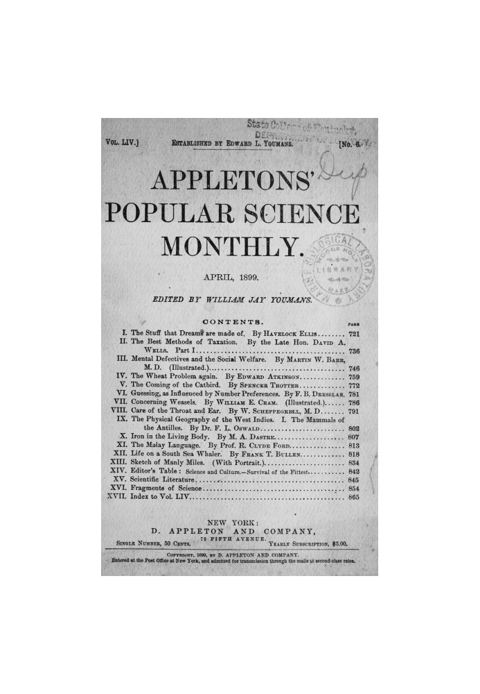 Appletons' Popular Science Monthly, квітень 1899 р. Том LIV, № 6, квітень 1899 р.