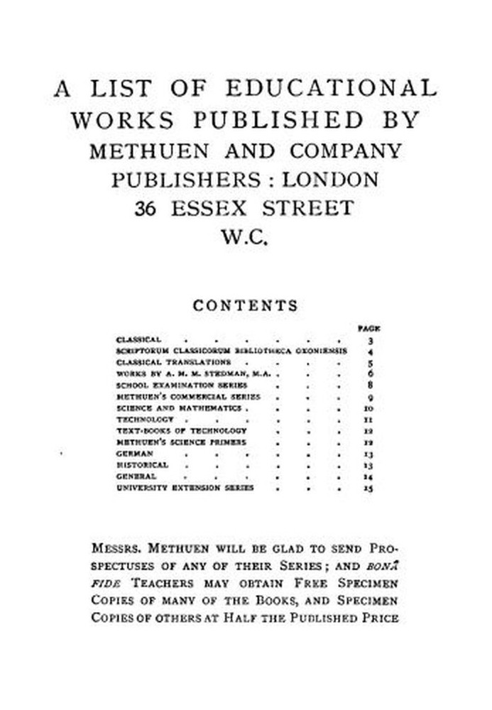 Список навчальних праць, опублікованих Methuen & Company - червень 1900 р