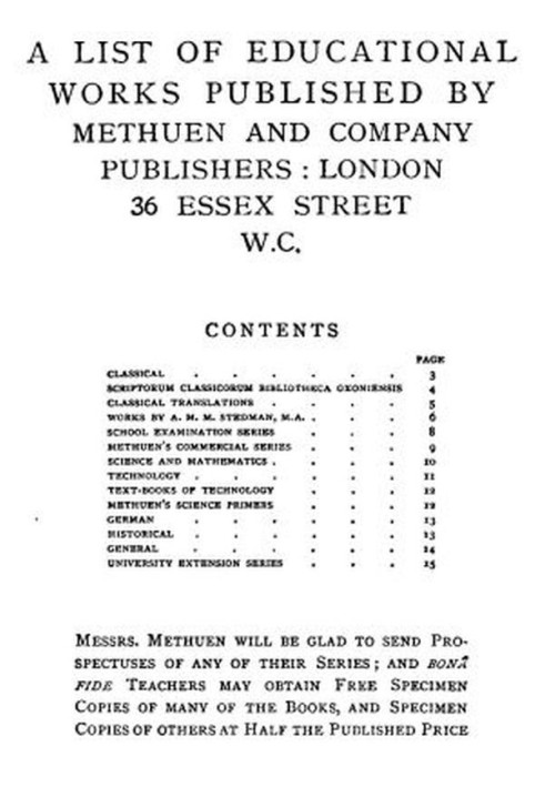 A List of Educational Works Published by Methuen & Company - June 1900