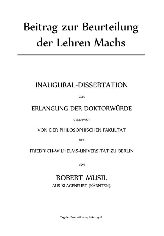 Contribution to the assessment of Mach's teachings: $b Inaugural dissertation for obtaining a doctorate