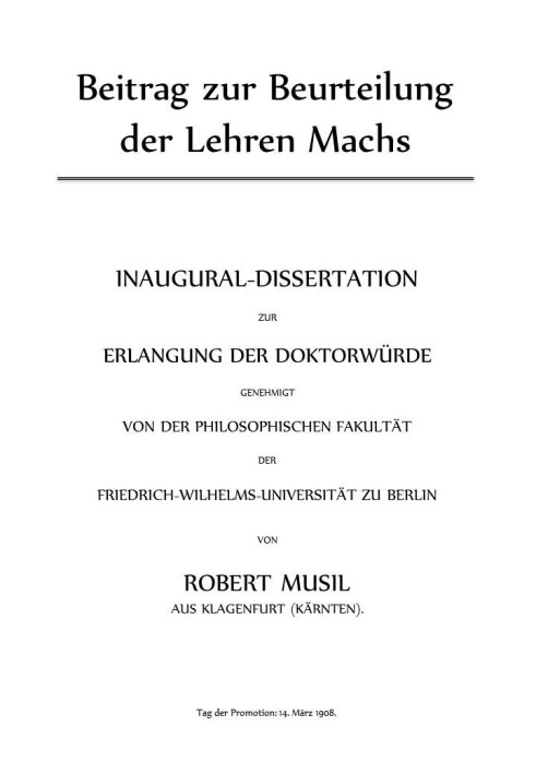 Contribution to the assessment of Mach's teachings: $b Inaugural dissertation for obtaining a doctorate