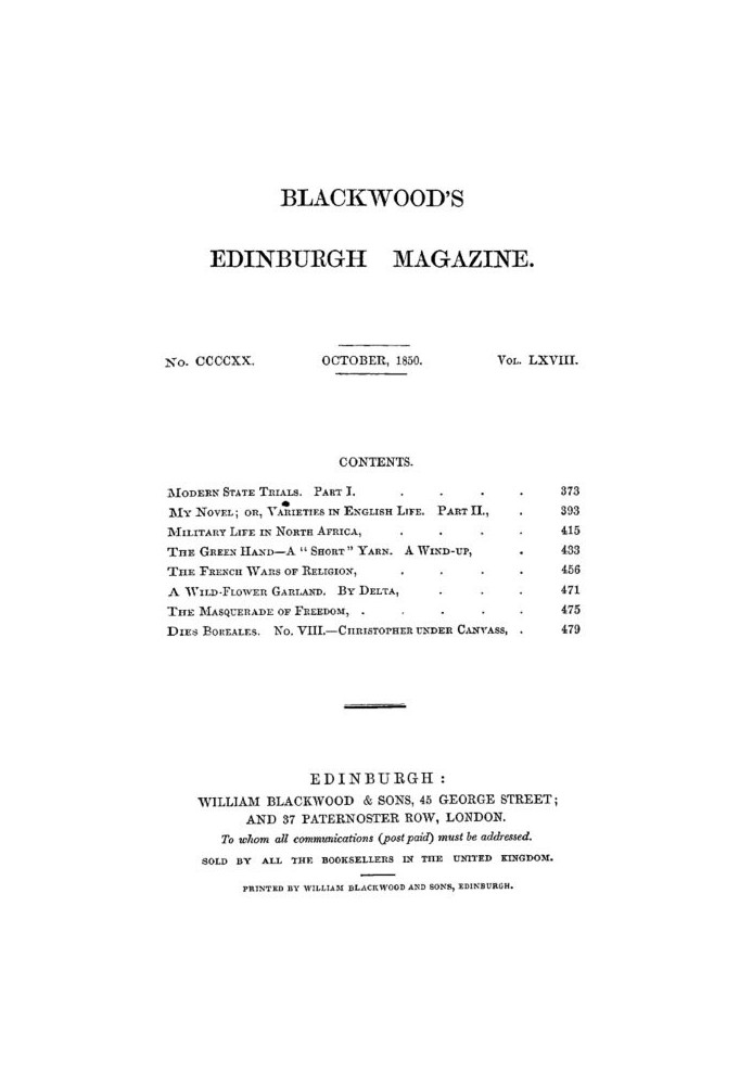 Blackwood's Edinburgh Magazine, Vol. 68, № 420, жовтень 1850