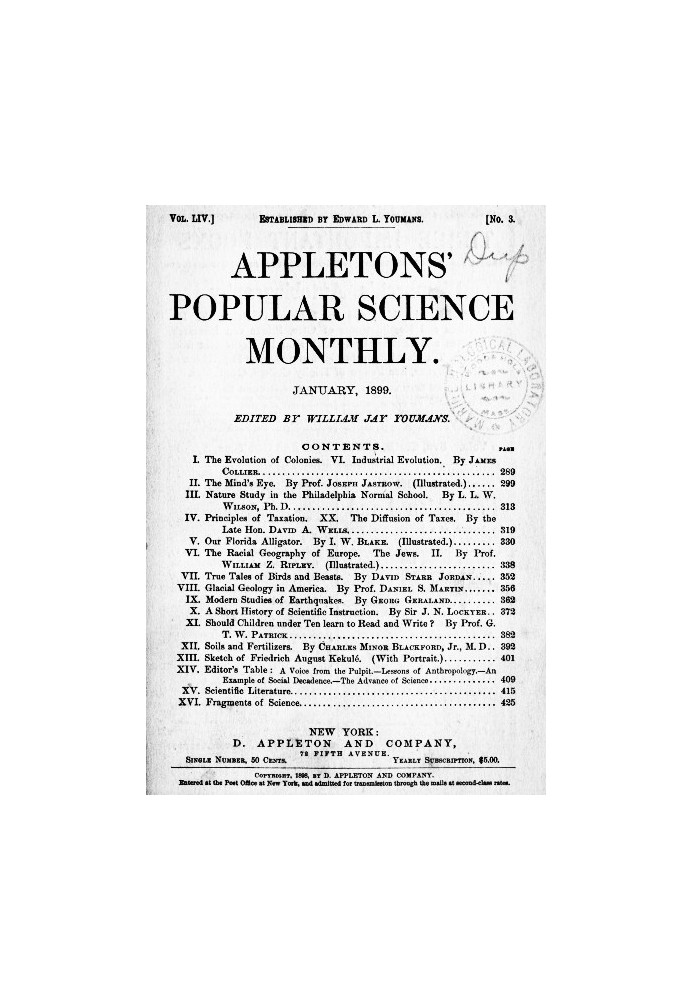 Ежемесячник популярной науки Эпплтона, январь 1899 г., том LIV, № 3, январь 1899 г.