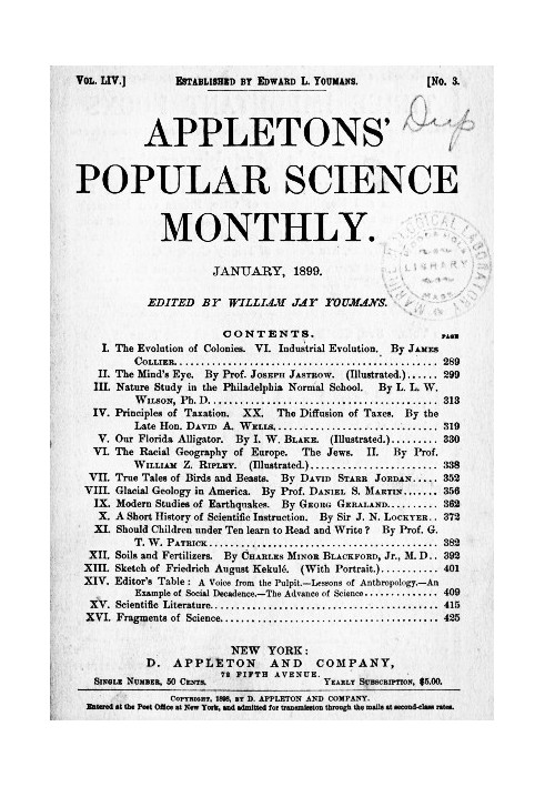 Appletons' Popular Science Monthly, січень 1899 р. Том LIV, № 3, січень 1899 р.