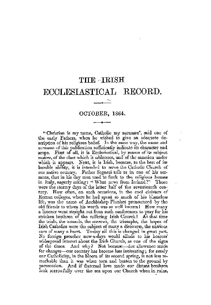 Ирландские церковные записи, том 1, октябрь 1864 г.