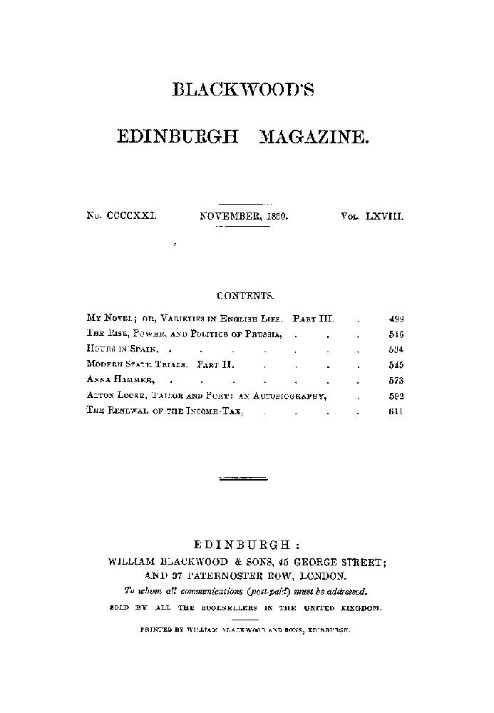 Blackwood's Edinburgh Magazine, том 68, № 421, листопад 1850 р.