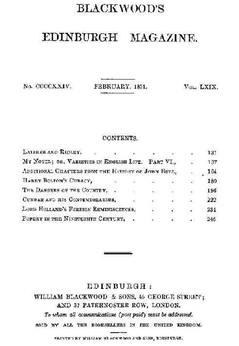 Журнал Blackwood's Edinburgh Magazine, том 69, № 424, февраль 1851 г.